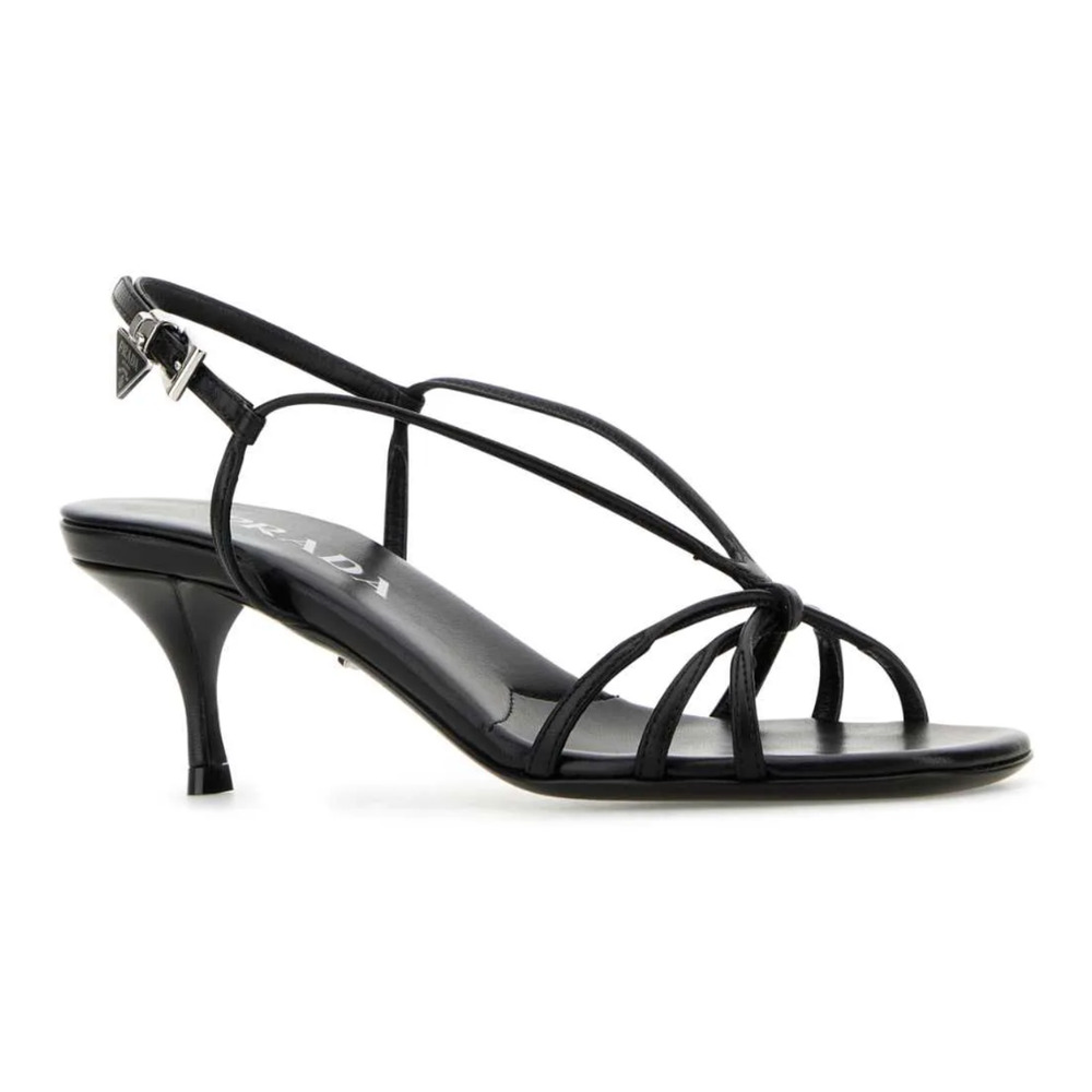 Prada Capretto Strappy 55mm Black Leather Slingback Sandal Mule Kitten Heel 36.5 - Picture 3 of 16